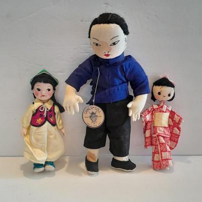 3 Dolls - Tripod mark Chinese doll - Japanese Geisha Doll - Composition Asian Doll