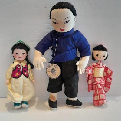 3 Dolls - Tripod mark Chinese doll - Japanese Geisha Doll - Composition Asian Doll
