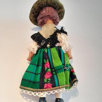 4 Dolls - all wood, peg doll, Vintage Jamaica Souvenir Doll - Vintage composite Souvenir Doll - and small Greek dancer Souvenir Doll