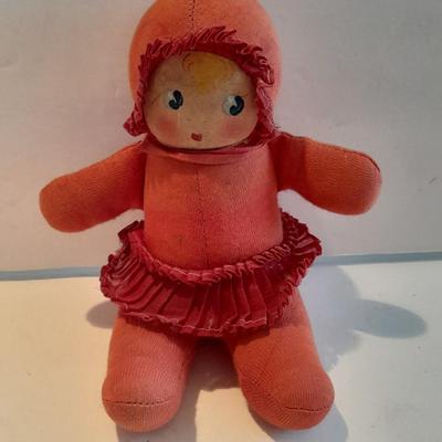 Plastic blonde doll with pig tails and Unknown brand Antique Kewpie like cloth with painted face doll