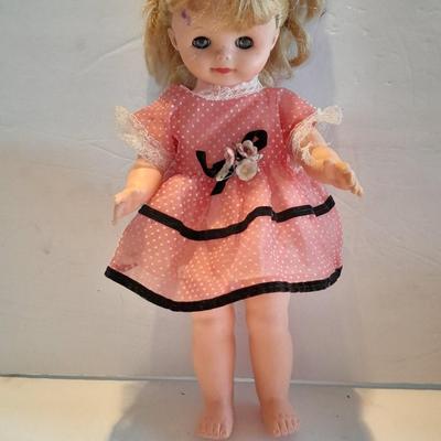 Plastic blonde doll with pig tails and Unknown brand Antique Kewpie like cloth with painted face doll