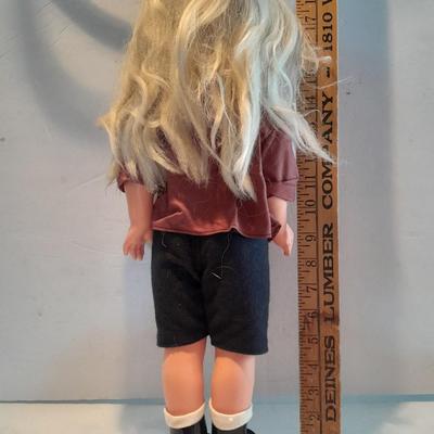 19" Plastic doll with noise maker and her Jointed teddy bear