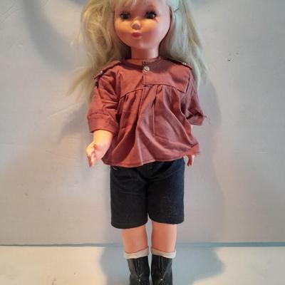 19" Plastic doll with noise maker and her Jointed teddy bear