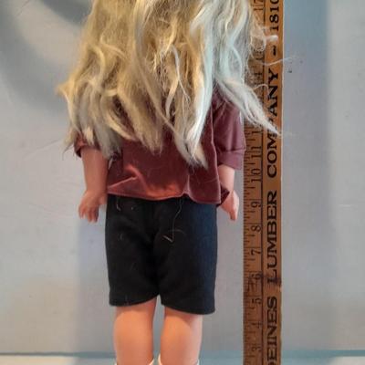 19" Plastic doll with noise maker and her Jointed teddy bear