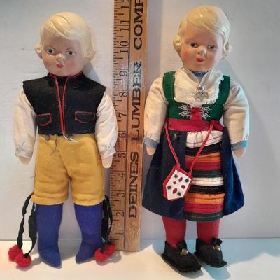 Two Vintage 1940's Swedish / Holland Celluloid Costume Dolls 9 1/2"