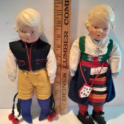 Two Vintage 1940's Swedish / Holland Celluloid Costume Dolls 9 1/2"