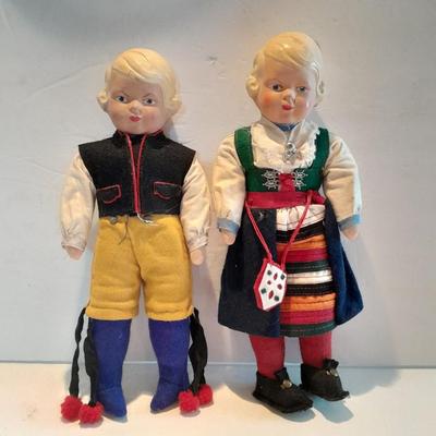 Two Vintage 1940's Swedish / Holland Celluloid Costume Dolls 9 1/2"