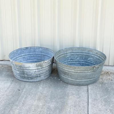 Pair (2) ~ Large Galvanized Wash Tubs