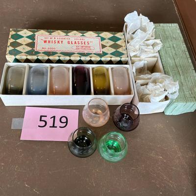 Vintage colored Shot glasses & brandy
