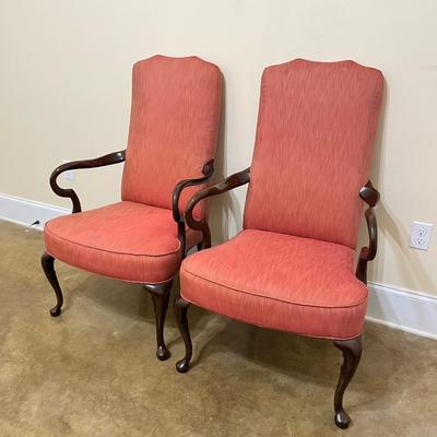 Pair (2) ~ Solid Wood Queen Anne Arm Chairs