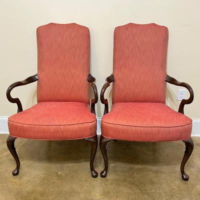 Pair (2) ~ Solid Wood Queen Anne Arm Chairs