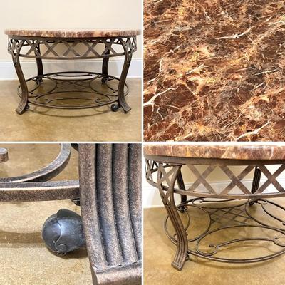 Set Of Three (3) ~ Granite Top Bronze Metal Finish ~ Coffee Table & Pair of Matching End Tables