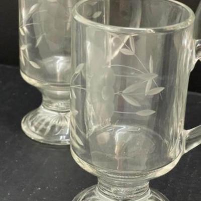 Set of Four Princess House Crystal Heritage Etched Footed Irish Coffee Mugs