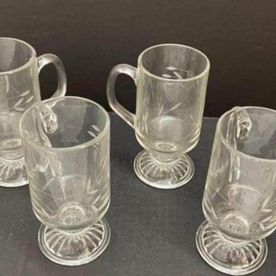 Set of Four Princess House Crystal Heritage Etched Footed Irish Coffee Mugs