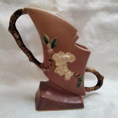 Rare Roseville Pottery Apple Blossom Pink Ceramic Art Deco Vase 373-7