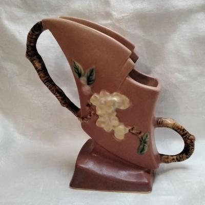 Rare Roseville Pottery Apple Blossom Pink Ceramic Art Deco Vase 373-7