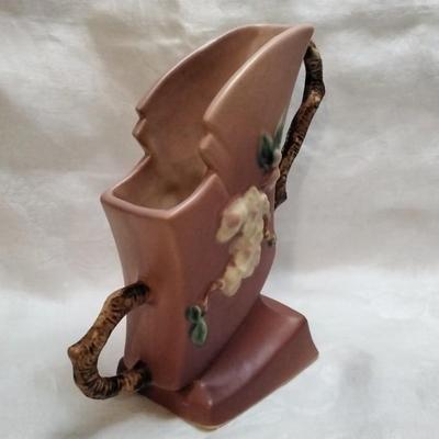 Rare Roseville Pottery Apple Blossom Pink Ceramic Art Deco Vase 373-7