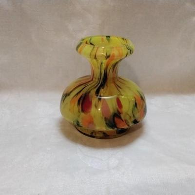 Signed Kralik Yellow End Of Days Czechoslovakian Art Glass  Vase
