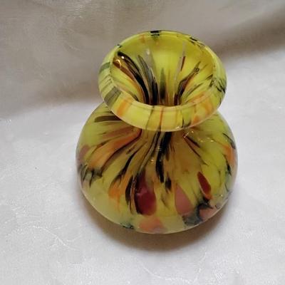 Signed Kralik Yellow End Of Days Czechoslovakian Art Glass  Vase