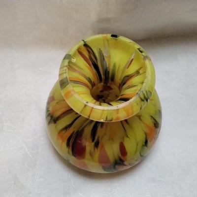 Signed Kralik Yellow End Of Days Czechoslovakian Art Glass  Vase