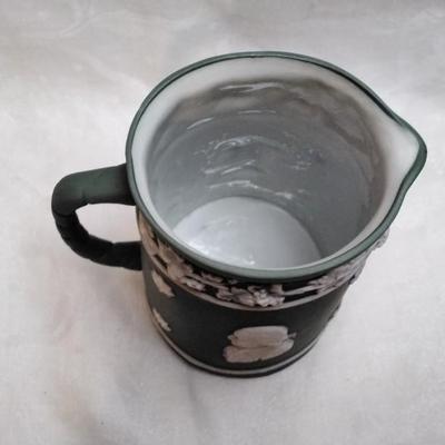 Rare Antique Schafer & Vater Green Jasperware 3-5/8" Pitcher / Jug, 18th C Portraits Circa 1910 (Germany)