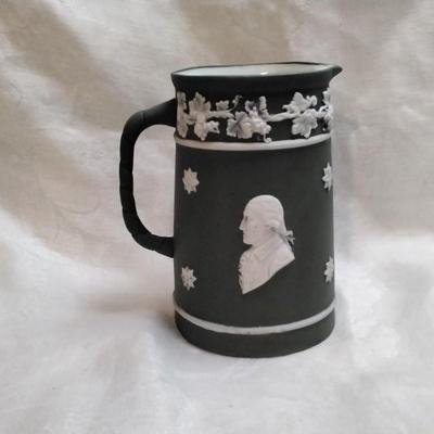 Rare Antique Schafer & Vater Green Jasperware 3-5/8" Pitcher / Jug, 18th C Portraits Circa 1910 (Germany)