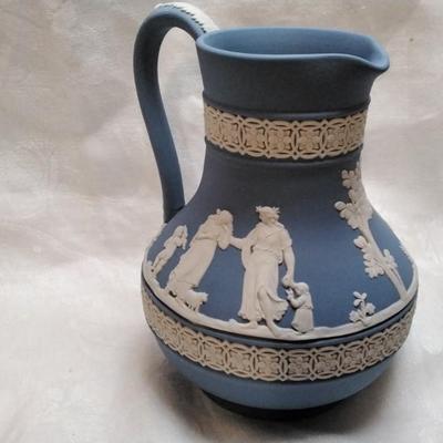 English Wedgwood Neoclassical Blue and White Jasperware Pitcher