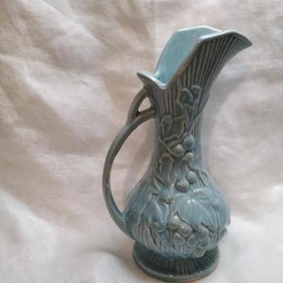 Vintage 1940's Blue Mccoy Pottery Grape Vine & Leaves Ewer
