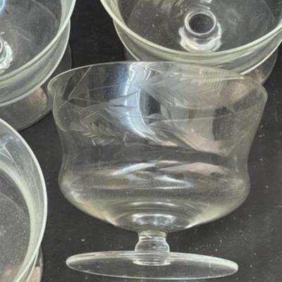 Vintage Set of Six Etched Shrimp Cocktail Glasses