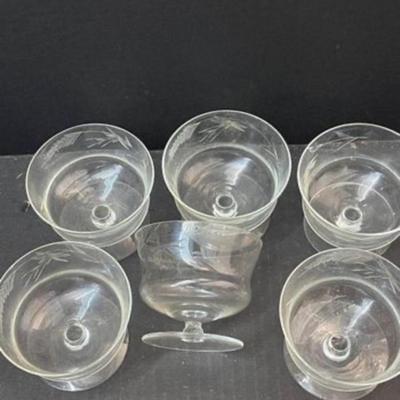 Vintage Set of Six Etched Shrimp Cocktail Glasses