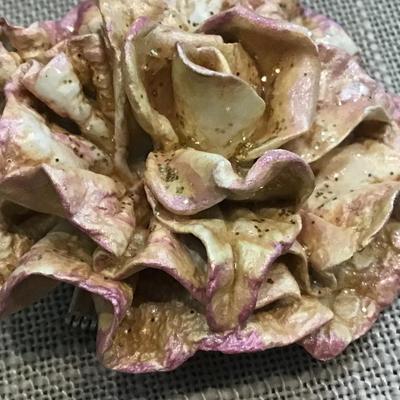 Vintage Large Rose And Gold  Petals Flower Paper Mache Majestic Brooch Pin