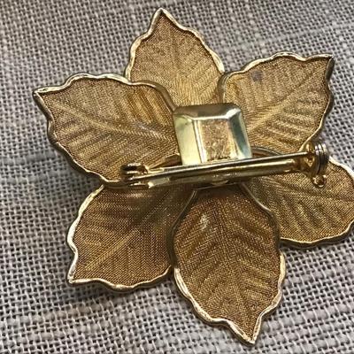 Vintage Goldtone Mesh Petal Faux Pearl Flower Pin Brooch