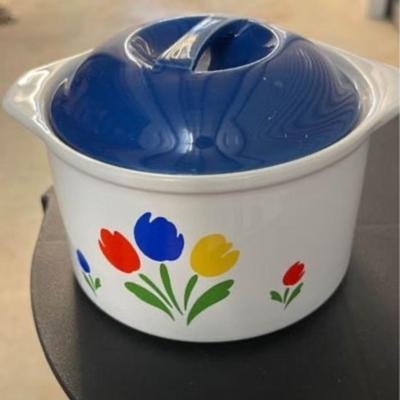 Two Vintage Tulip Tyme Stoneware Casserole Dishes