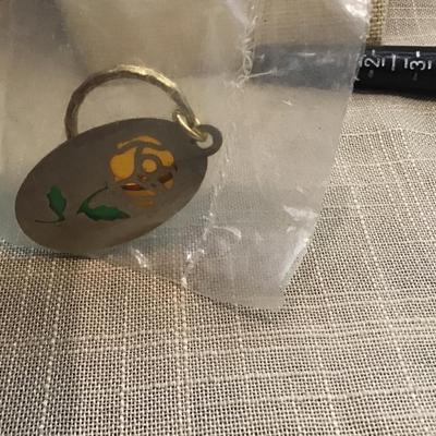 Vintage stain glass rose Key Chain. Sealed Package