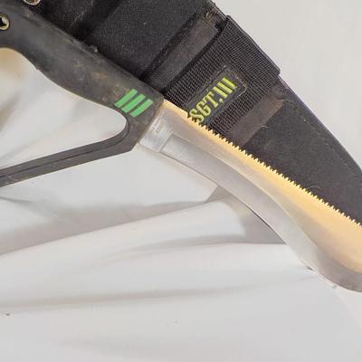 SGT. 111 Tactical survival knife, Lenght of blade approx. 12in Handle 4.5/ est. $25 to$50.