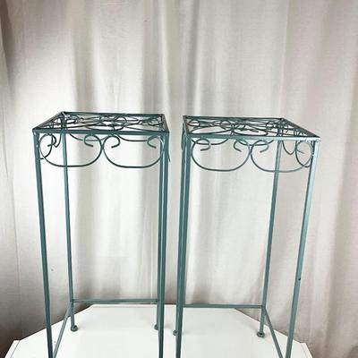 045 Pair of Metal Turquoise Plant Stands