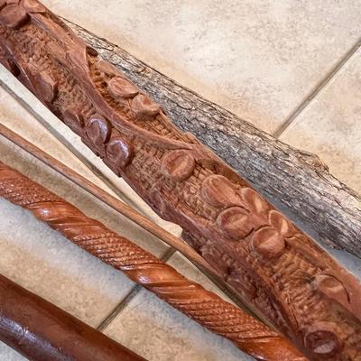 Vintage Intricate Wood Cane Walking Stick Lot