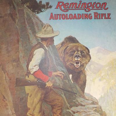 Remington Poster 24 x 17 w/ white board plastic covered. / est . $10 to $20.