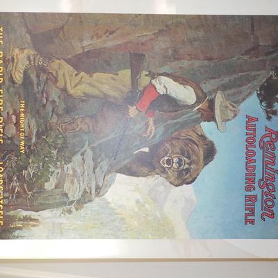 Remington Poster 24 x 17 w/ white board plastic covered. / est . $10 to $20.