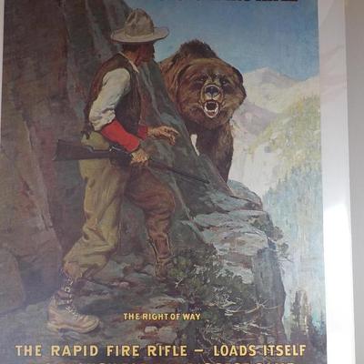 Remington Poster 24 x 17 w/ white board plastic covered. / est . $10 to $20.