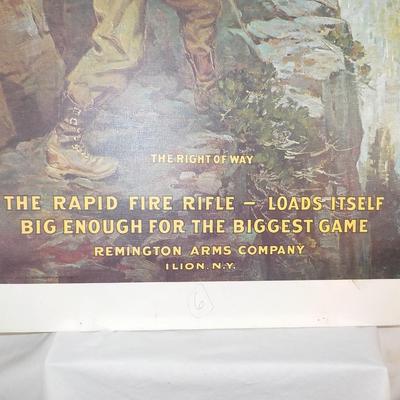 Remington Poster 24 x 17 w/ white board plastic covered. / est . $10 to $20.