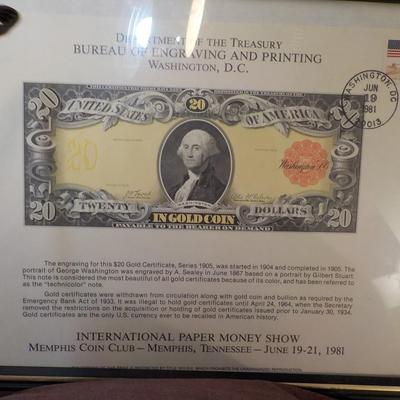 Department of treasury graving and printing 20 dollar gold certicate/$10 to $30.