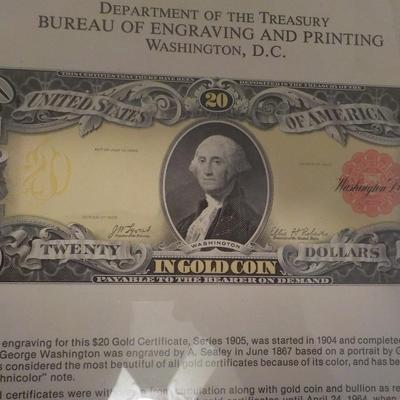 Department of treasury graving and printing 20 dollar gold certicate/$10 to $30.