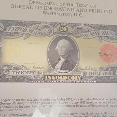 Department of treasury graving and printing 20 dollar gold certicate/$10 to $30.