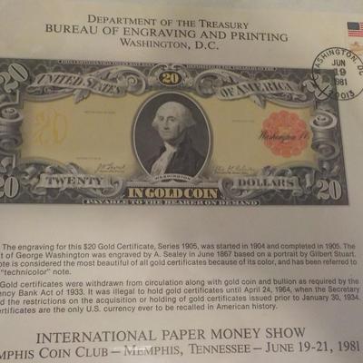 Department of treasury graving and printing 20 dollar gold certicate/$10 to $30.