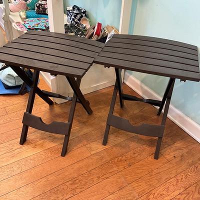 058 Pair of Brown Plastic Folding Square Tables
