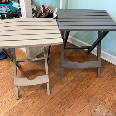 059 Pair of Plastic Square Tables Grey & Taupe