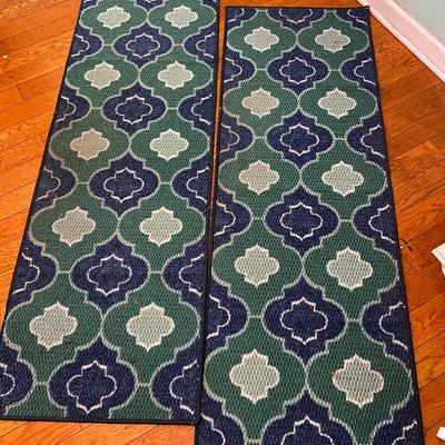 063 Pair of Blue Green Indoor/Outdoor Rug Runners