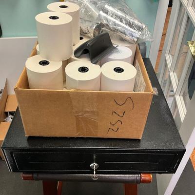 066 Cash Register Drawer & Box of Register Paper Rolls