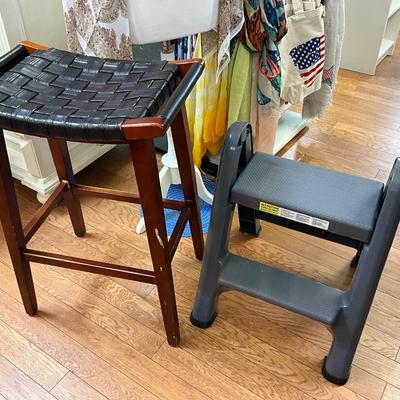 069 Pier One Saddle Stool & Rubbermaid 2 Step Stool